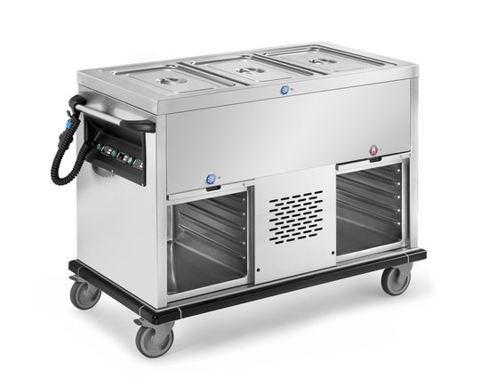 refrigerated trolley with unique refrigerated basin with heated and/or refrigerated compartments