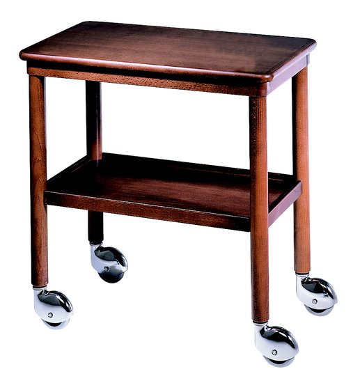 gueridon service trolley with 2 shelves made in solid wood, walnut colour