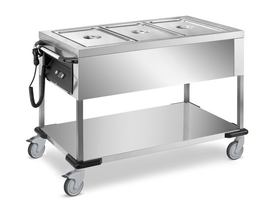 heated trolley with pressed basin, bain-marie and dry heating