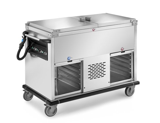 heated trolley with tilting lids