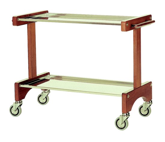 service trolley made in wood with 2 stainless steel shelves
