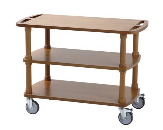 service trolley with 3 shelves made in covered wood, walnut colour