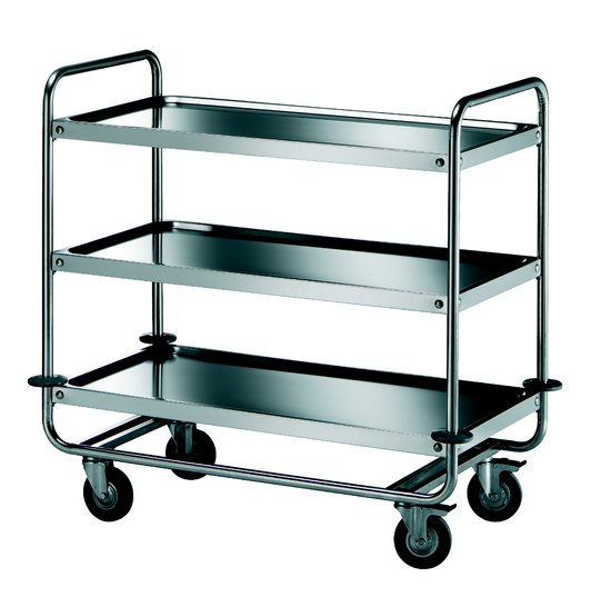 trolley with three shelves in stainless steel aisi 18/10, round tube