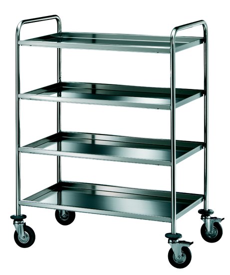 trolley with four shelves in stainless steel aisi 18/10, round tube