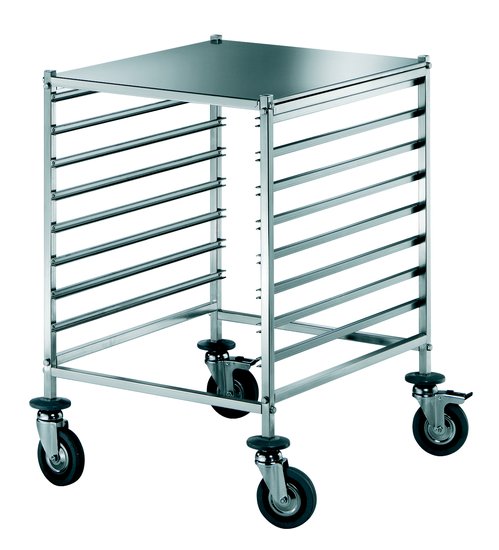trolley for baking tins with upper shelf