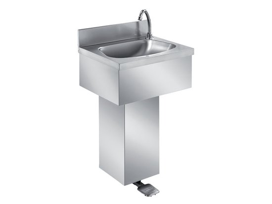wall handwashing sink on column with pedal control