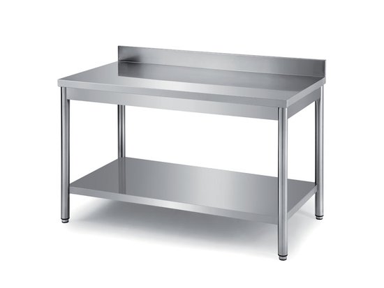 tables with round legs with undershelf and backsplash depth 600