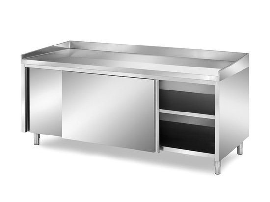 bakery cabinet tables with stainless steel top and sliding doors