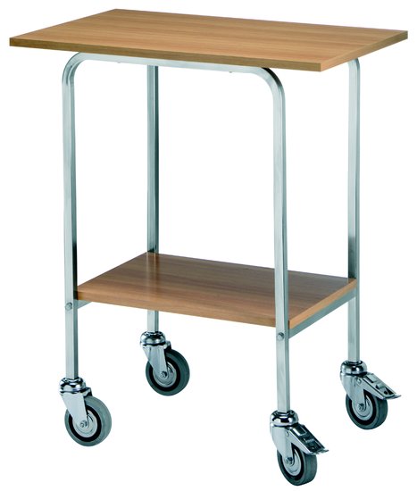 gueridon service trolley with 2 laminated shelves, square tube, walnut colour
