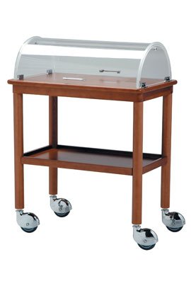 gueridon trolley with dome made in solid wood, walnut colour