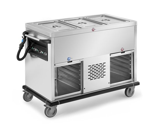 heated bain-marie trolley with unique basin with heated and/or refrigerated compartments