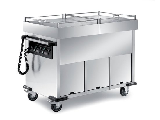 heated bain-marie trolley with unique basin and sliding lids