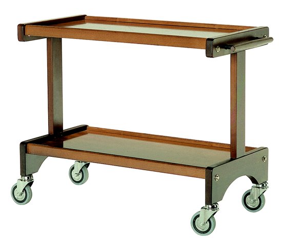 gueridon service trolley with laminated shelves, round tube, black colour