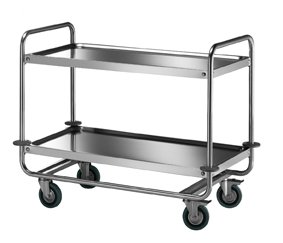 trolley with two shelves in stainless steel aisi 18/10, round tube