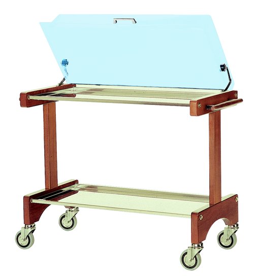 trolley made in wood with rectangular dome and 2 stainless steel shelves