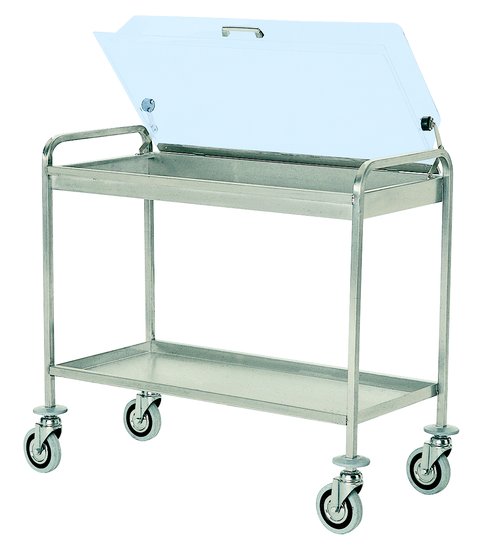trolley with stainless steel shelves with dome, stainless steel square tube