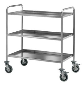 carrello con tre ripiani di piegatura inox 18/10, tubo tondo