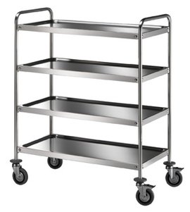 trolley with four shelves in stainless steel aisi 18/10, round tube