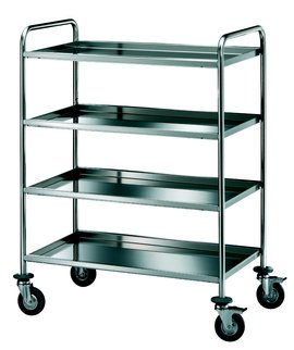 trolley with four shelves in stainless steel aisi 18/10, round tube