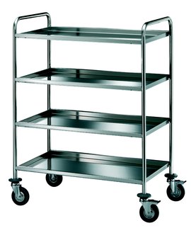 carrello con quattro ripiani di piegatura inox 18/10, tubo tondo