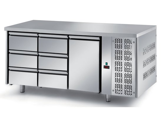 refrigerated ventilated tables with motor, 1 door and 6 drawers mod. fgm8
