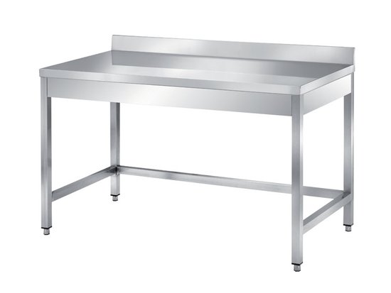 tables on legs with tubolar frame on 3 sides and backsplash