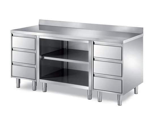 cabinet tables with side 3-drawer unit and open compartment