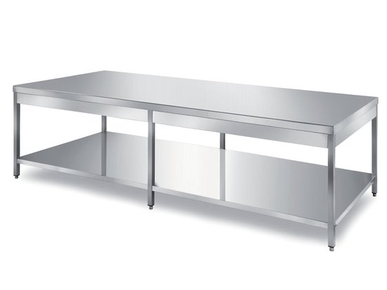 central tables for bakery, rounded front edge on two sides