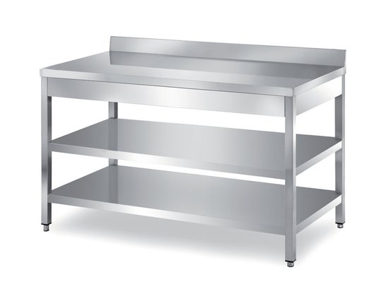 tables on legs with two undershelves and backsplash depth 600