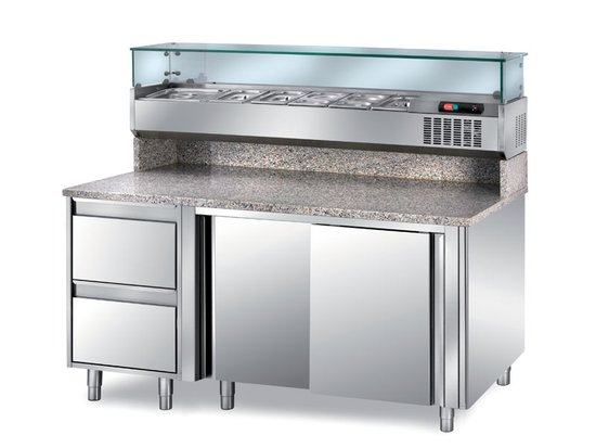 pizzeria table refrigerated shelf neutral lower compartment